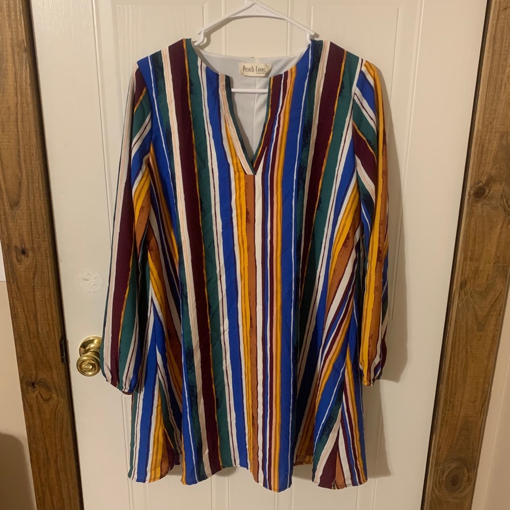 Long sleeved multi-color striped dress